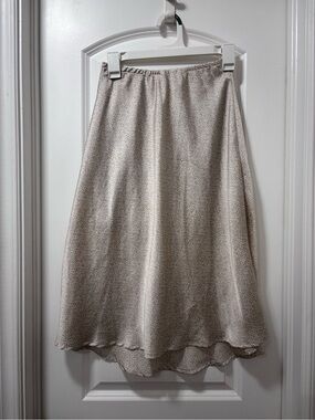 Marshalls Beige Floral-Print Satin Midi Skirt